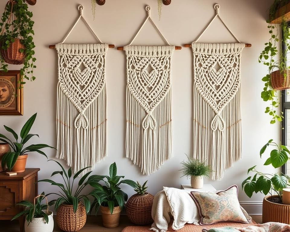 Wanddeko aus Makramee für Boho-Interieur