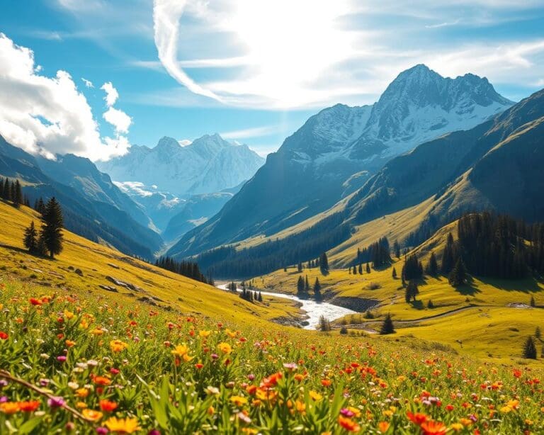 Wie geniesst du die Alpen im Fruehling?