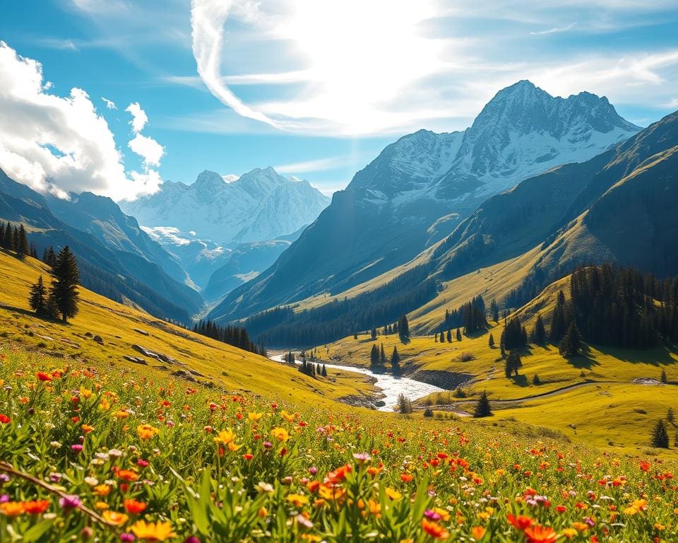 Wie geniesst du die Alpen im Fruehling?